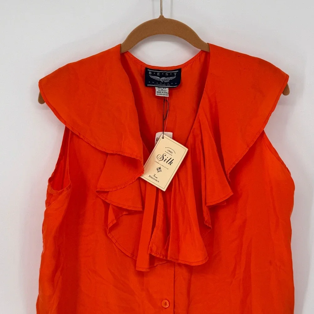 BEST American Clothing Co Silk Blouse Womens Medium Orange NWT Ruffle V-Neck